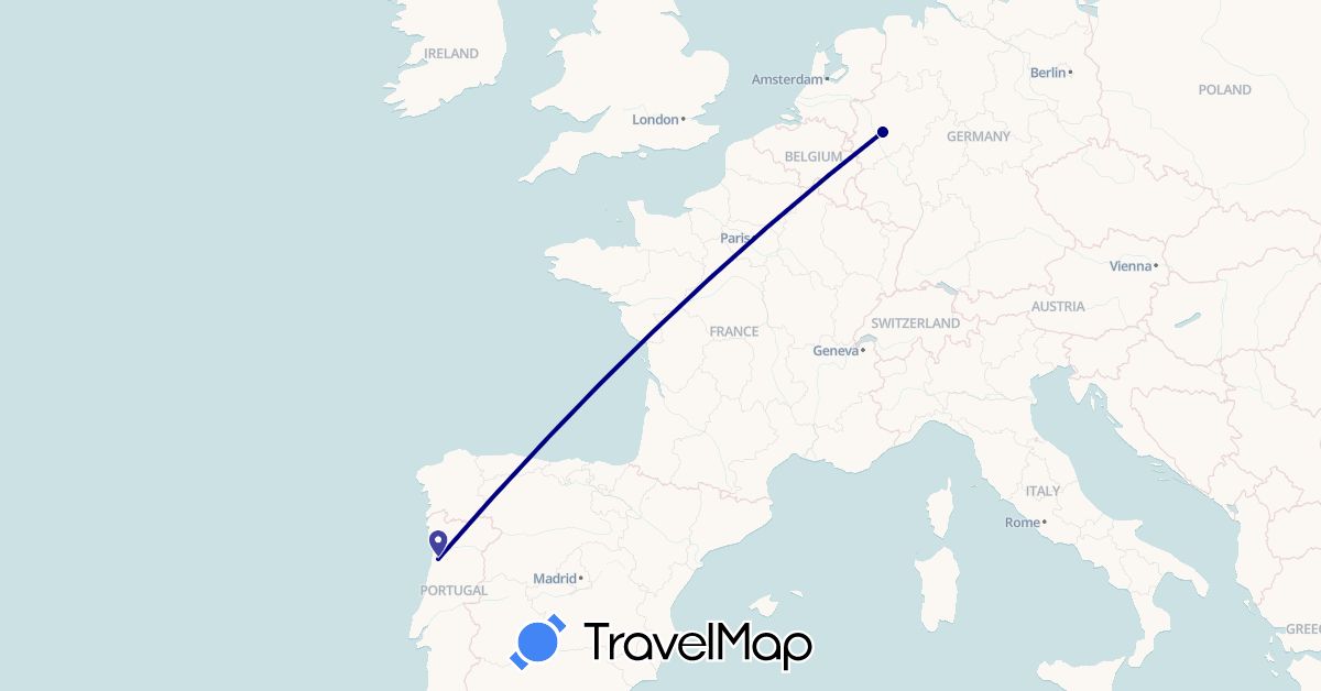 TravelMap itinerary: driving in Germany, Portugal (Europe)